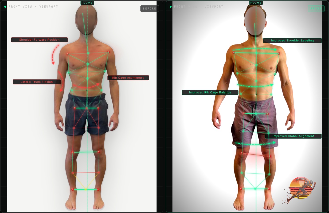 Anonymous client front view posture before and after